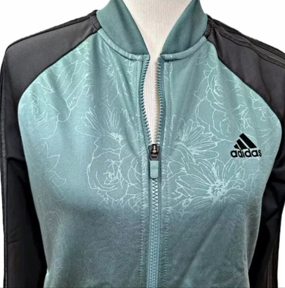 Adidas Floral Bomber Jacket Women's Size XL/Men's L Three Stripe Sleeve - Picture 2 of 7